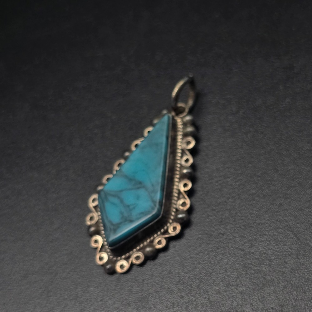 Mexican Sterling Silver Turquoise Pendant Necklace Plata 925
